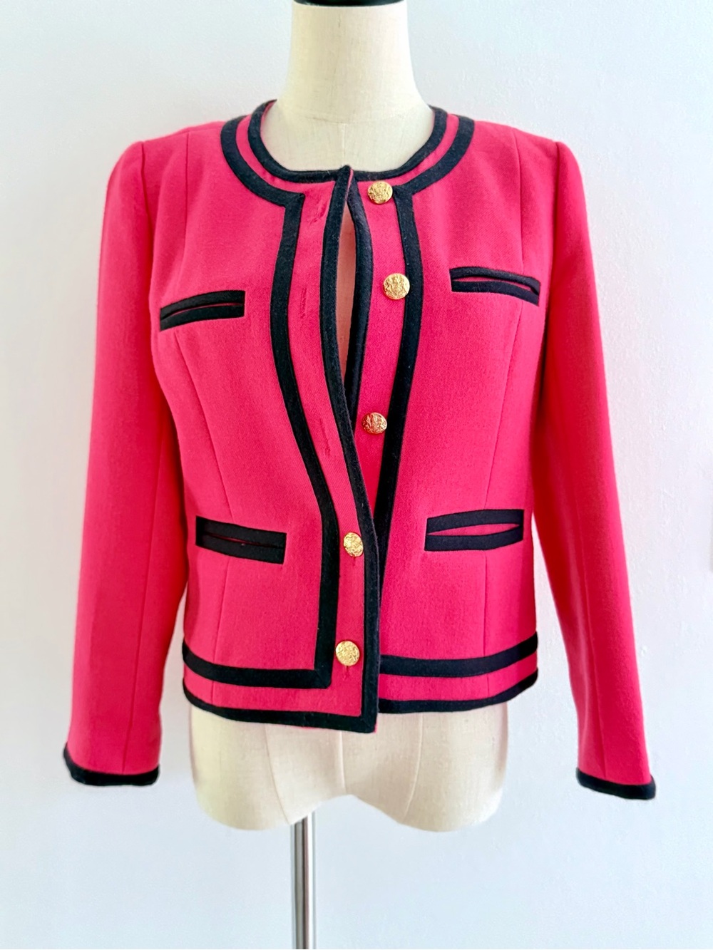 J. Crew Red/Pink Blazer with Black Trim and Gold Buttons, size 4